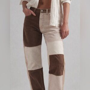 Hollister Patchwork Dad Jeans Brown Neutral High Rise W30 L31 NWOT